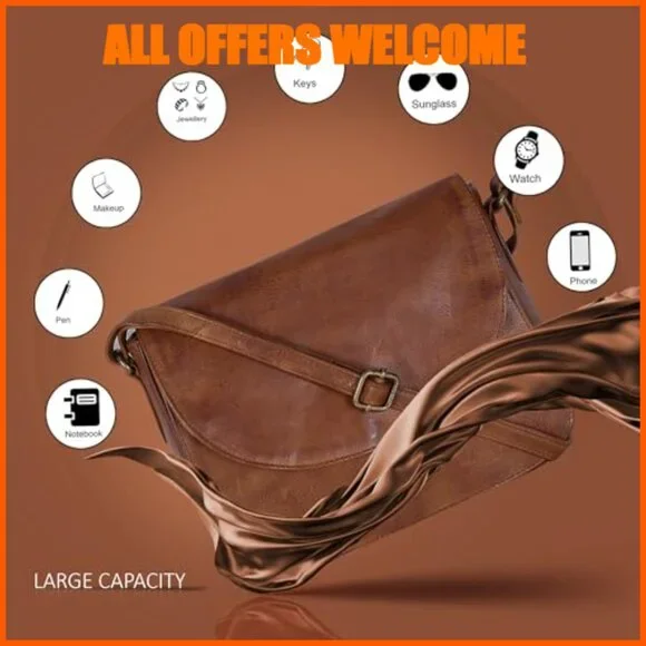 Genuine Leather Crossbody Purse with Adjustable Strap and Multiple Pockets
